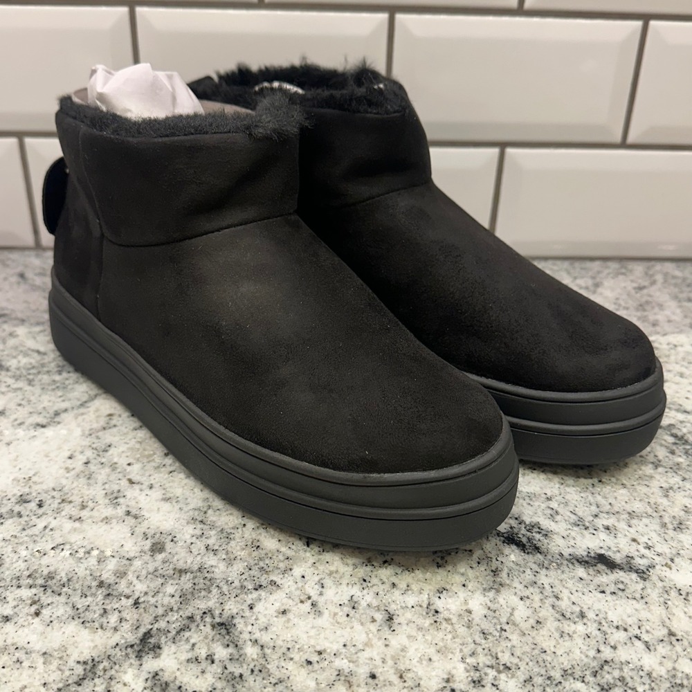 J/Slides NYC Womens 9 Platform Ankle Boots Black Water Resistant Faux Fur Winter